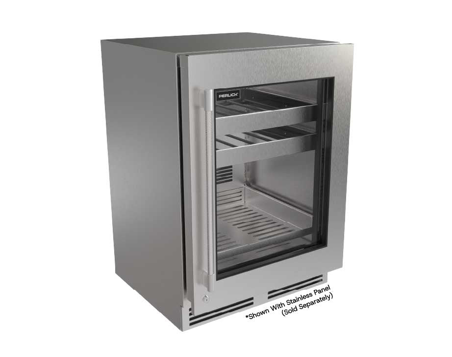 Perlick G5 Luxe 24" Beverage Center, glass door with stainless overlay and handle