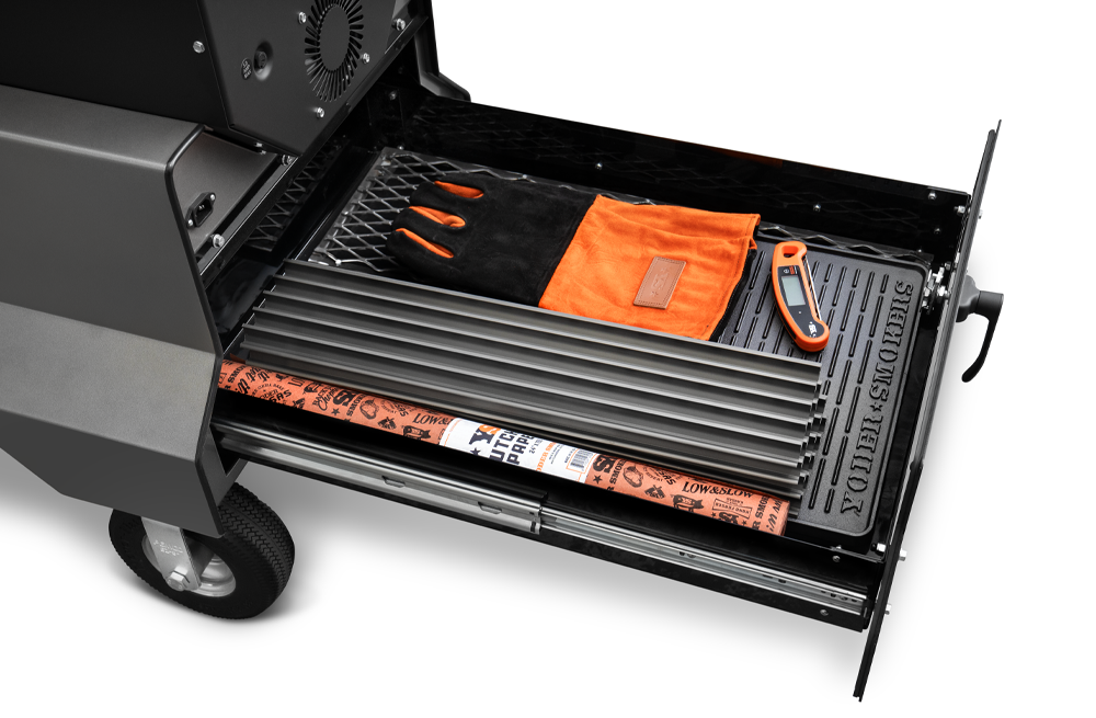 Yoder Smokers YS480S on Competition Cart with Storage Drawer