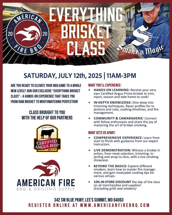 Advertisement for 'Everything Brisket Class' with details and promotional text.