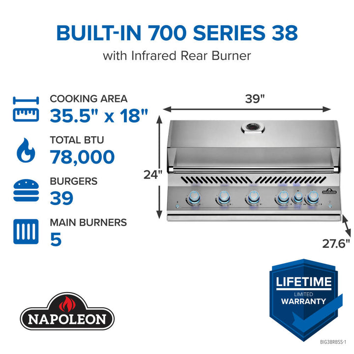 Napoleon Built-In 700 Series 38 with Infrared Rear Burner