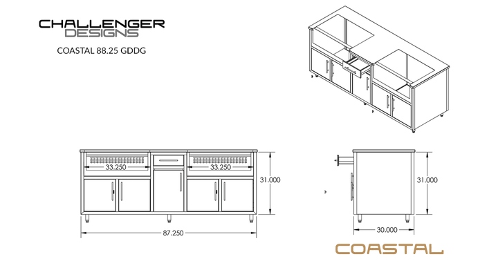 Challenger Designs Coastal Series Grill Griddle Island Model: COGI-88.25-GDDG