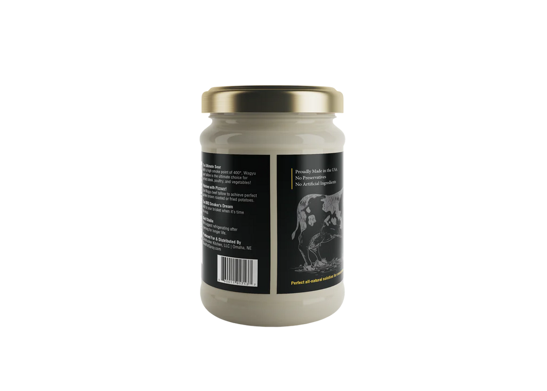 Wagyu beef tallow used for BBQ brisket, steak searing, and roasting