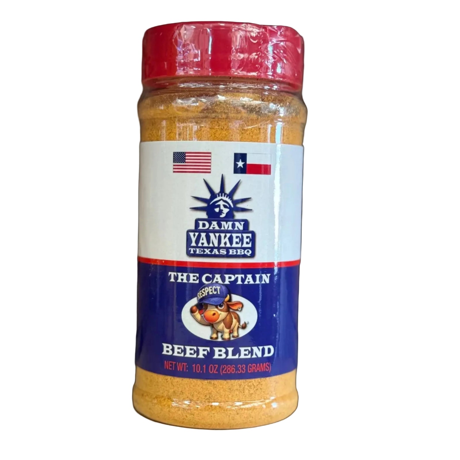 Damn Yankee Texas BBQ The Captain Beef Blend rub jar — bold black pepper and garlic seasoning for burgers, steaks, and grilled beef