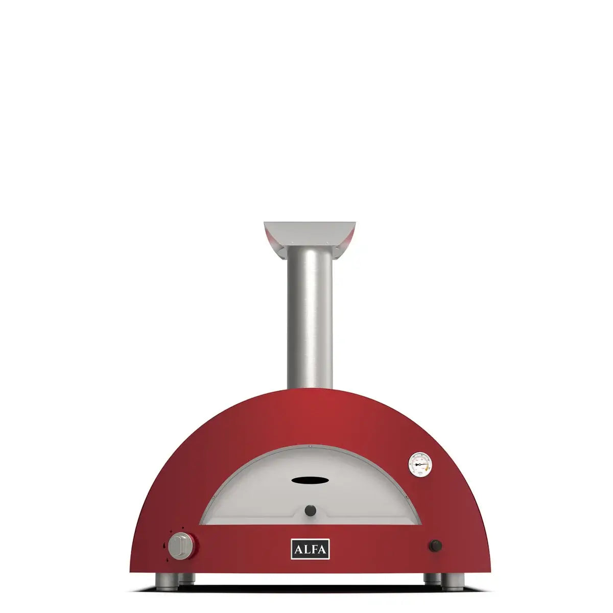 Alfa 3 Pizze gas pizza oven for modern outdoor cooking with sleek red design and compact functionality.