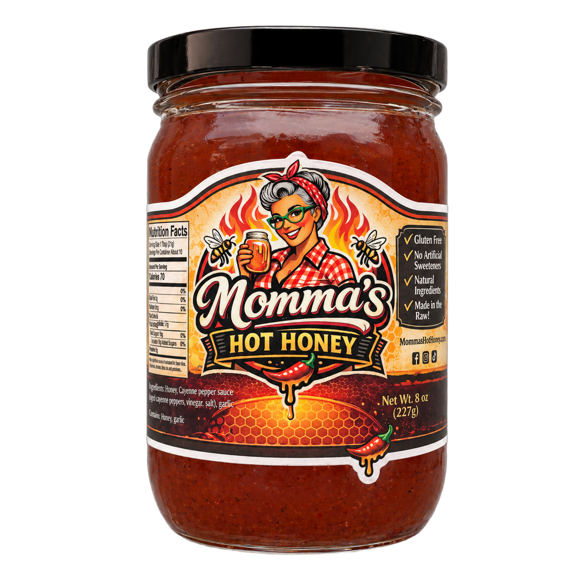 Momma's Hot Honey 8oz glass jar small-batch sweet heat.