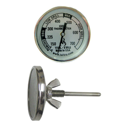 Tel-Tru Grill Thermometer BQ225, 2 inch dial and 2.13 inch stem
