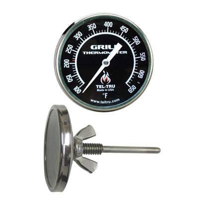 Tel-Tru Grill Thermometer BQ225, 2 inch dial and 2.13 inch stem (Black)