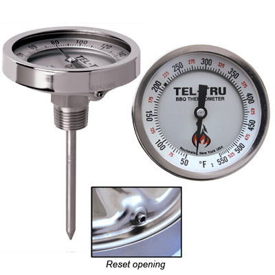 Tel-Tru Smoker Thermometer 3" aluminum dial BQ300R, 4" Stem