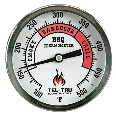 Tel-Tru Barbecue Thermometer, 3 inch aluminum dial BQ300, 4 inch stem, RED zones