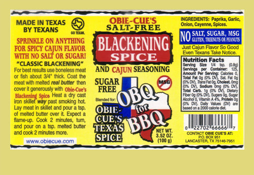 Obie Cue’s Salt-Free Blackening Spice - Sugar Free